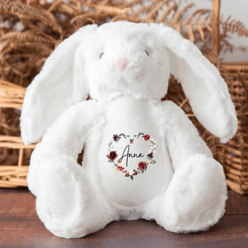 Hase, Kuscheltier, Baby personalisiert, mit Name, Geburtsdatum, Geburts-Geschenk, Kinder, Geschenk, zur Geburt, Taufe, Plüschtier, Stofftier, Kinder-Geburtstag, Mädchen, Junge, Teddy-Bär, Einschulung, Kindergarten, KITA, Familie, Geburts-Kissen