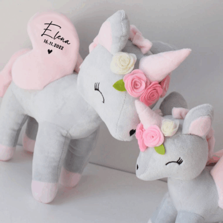 Einhorn, Kuscheltier, Baby personalisiert, mit Name, Geburtsdatum, Geburts-Geschenk, Kinder, Geschenk, zur Geburt, Taufe, Plüschtier, Stofftier, Kinder-Geburtstag, Mädchen, Junge, Teddy-Bär, Einschulung, Kindergarten, KITA, Familie, Geburts-Kissen, rosa, süßes Mädchen-Geschenk, Geburtstags-Geschenk, Kinder,