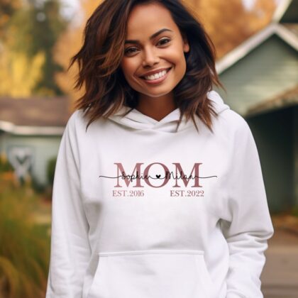 Hoodies & Sweatshirts, Mama Papa Pulli, Kapuzen-Pullover, Mutter, Geschenk-Idee, Personalisiert mit Name, Kind Mini, Est Jahreszahl, Weihnachts-Geschenk, Muttertag Vatertag, Familie, Sweater, Hoodie, Kapuzenpulli