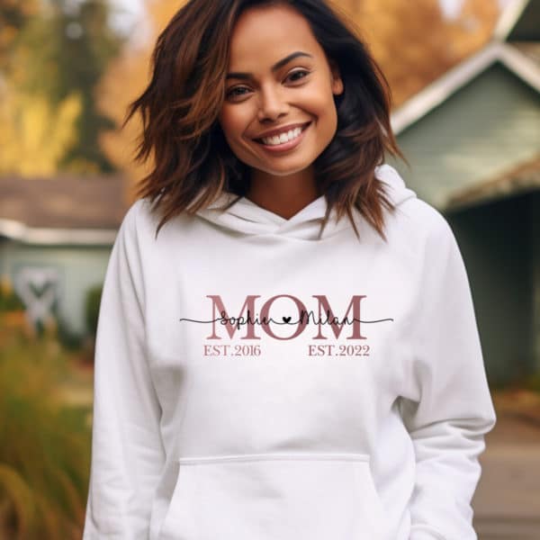 Hoodies & Sweatshirts, Mama Papa Pulli, Kapuzen-Pullover, Mutter, Geschenk-Idee, Personalisiert mit Name, Kind Mini, Est Jahreszahl, Weihnachts-Geschenk, Muttertag Vatertag, Familie, Sweater, Hoodie, Kapuzenpulli