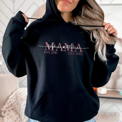 Hoodies & Sweatshirts, Mama Papa Pulli, Kapuzen-Pullover, Mutter, Geschenk-Idee, Personalisiert mit Name, Kind Mini, Est Jahreszahl, Weihnachts-Geschenk, Muttertag Vatertag, Familie, Sweater, Hoodie, Kapuzenpulli