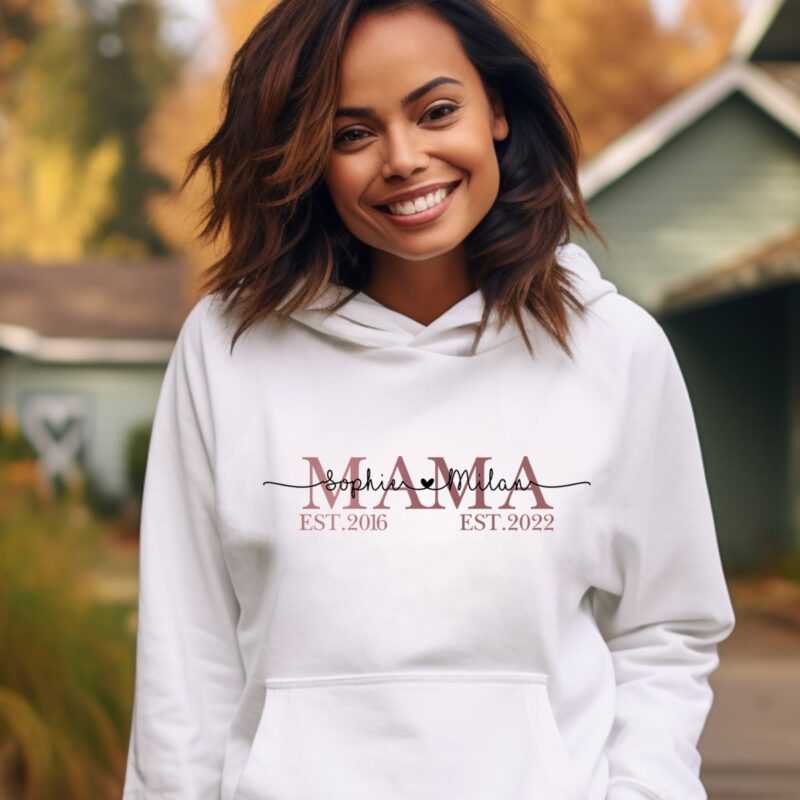 Hoodies & Sweatshirts, Mama Papa Pulli, Kapuzen-Pullover, Mutter, Geschenk-Idee, Personalisiert mit Name, Kind Mini, Est Jahreszahl, Weihnachts-Geschenk, Muttertag Vatertag, Familie, Sweater, Hoodie, Kapuzenpulli
