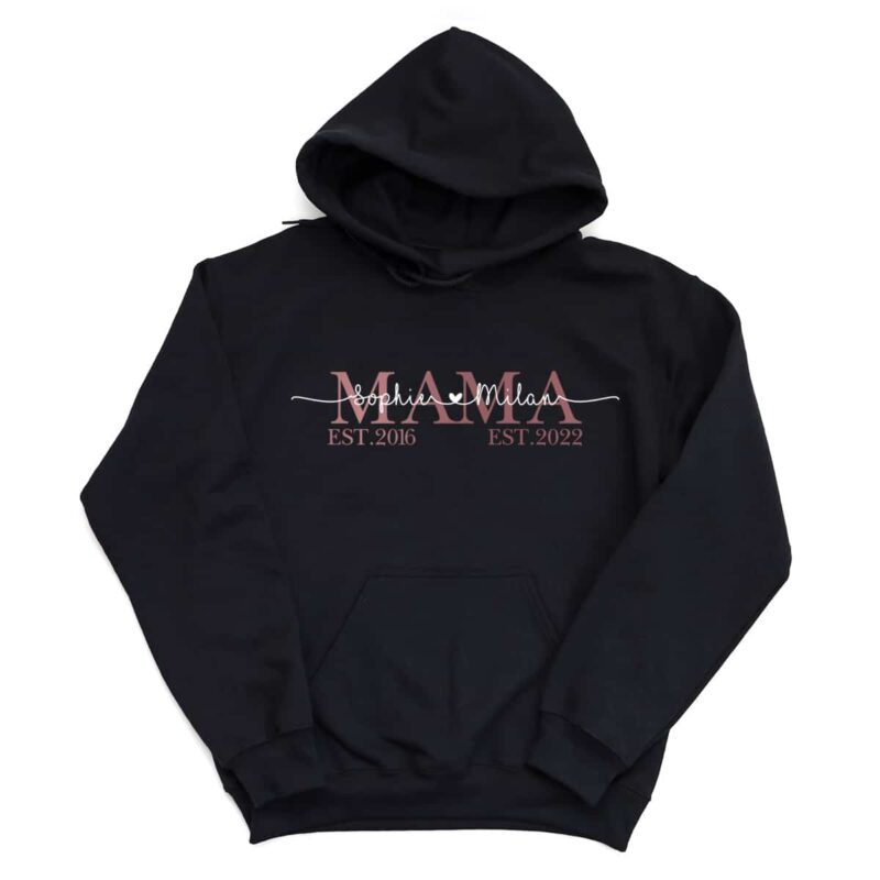 Hoodies & Sweatshirts, Mama Papa Pulli, Kapuzen-Pullover, Mutter, Geschenk-Idee, Personalisiert mit Name, Kind Mini, Est Jahreszahl, Weihnachts-Geschenk, Muttertag Vatertag, Familie, Sweater, Hoodie, Kapuzenpulli