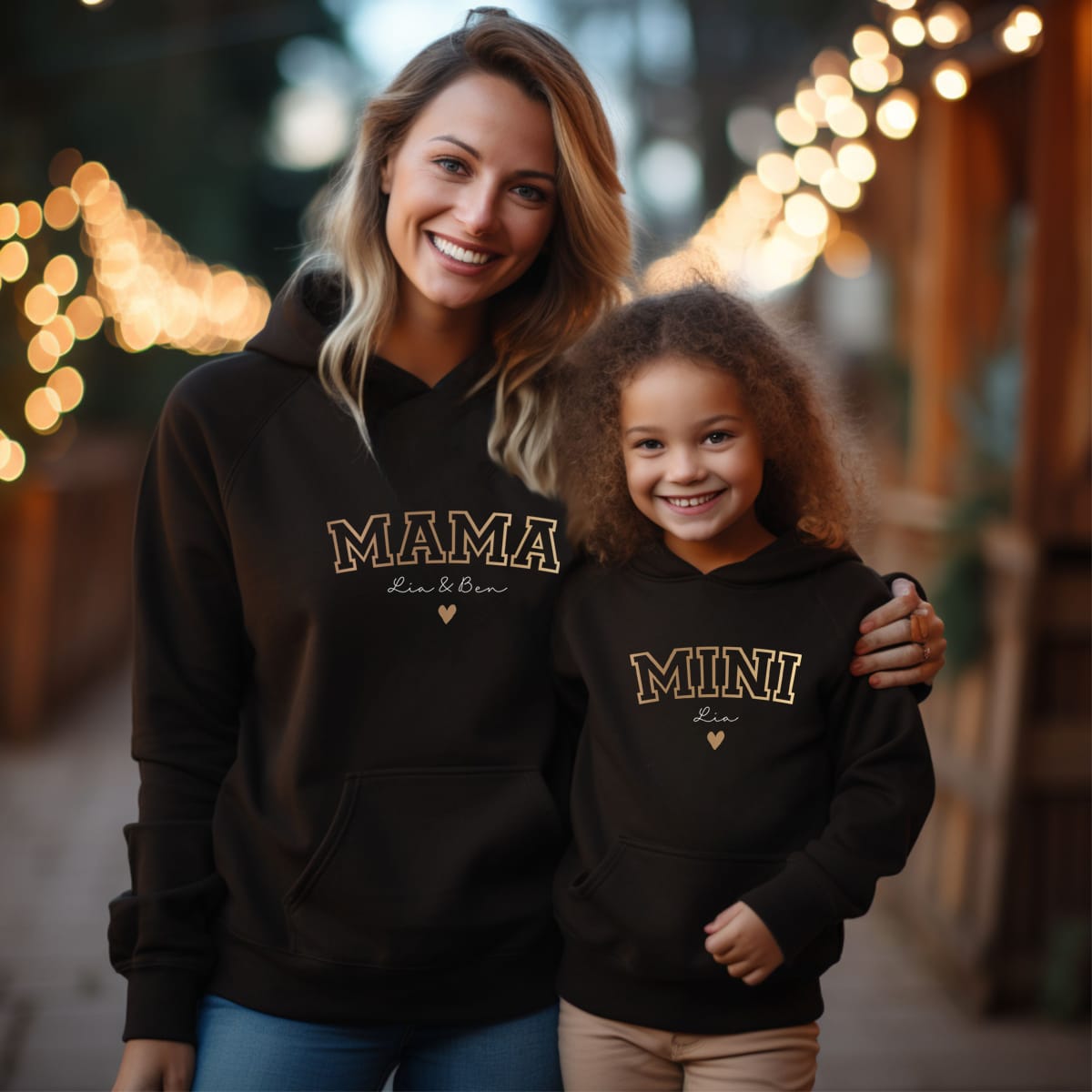 Hoodies & Sweatshirts, Mama Papa Pulli, Kapuzen-Pullover, Mutter, Geschenk-Idee, Personalisiert mit Name, Kind Mini, Est Jahreszahl, Weihnachts-Geschenk, Muttertag Vatertag, Familie, Sweater, Hoodie, Kapuzenpulli