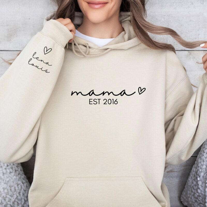 Hoodies & Sweatshirts, Mama Papa Pulli, Kapuzen-Pullover, Mutter, Geschenk-Idee, Personalisiert mit Name, Kind Mini, Est Jahreszahl, Weihnachts-Geschenk, Muttertag Vatertag, Familie, Sweater, Hoodie, Kapuzenpulli