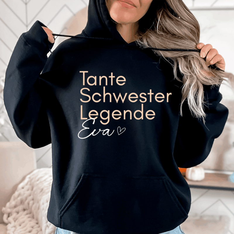 Hoodies & Sweatshirts, Tante, Paten-Tante, werdende Tante, Schwester Pulli, Kapuzen-Pullover , Geschenk-Idee, Personalisiert mit Name, Kind Mini, Est Jahreszahl, Weihnachts-Geschenk, Muttertag Vatertag, Familie, Sweater, Hoodie, Kapuzenpulli, Familie, Geburtstag, Weihnachten, Nichte, Neffe, Paten-Kind, Godi