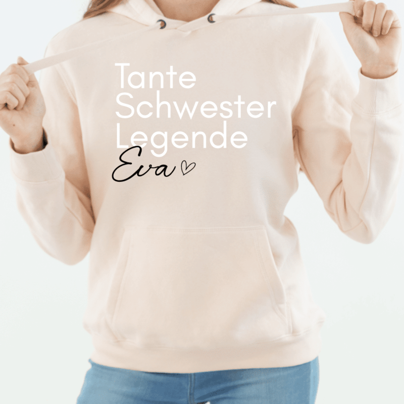 Hoodies & Sweatshirts, Tante, Paten-Tante, werdende Tante, Schwester Pulli, Kapuzen-Pullover , Geschenk-Idee, Personalisiert mit Name, Kind Mini, Est Jahreszahl, Weihnachts-Geschenk, Muttertag Vatertag, Familie, Sweater, Hoodie, Kapuzenpulli, Familie, Geburtstag, Weihnachten, Nichte, Neffe, Paten-Kind, Godi