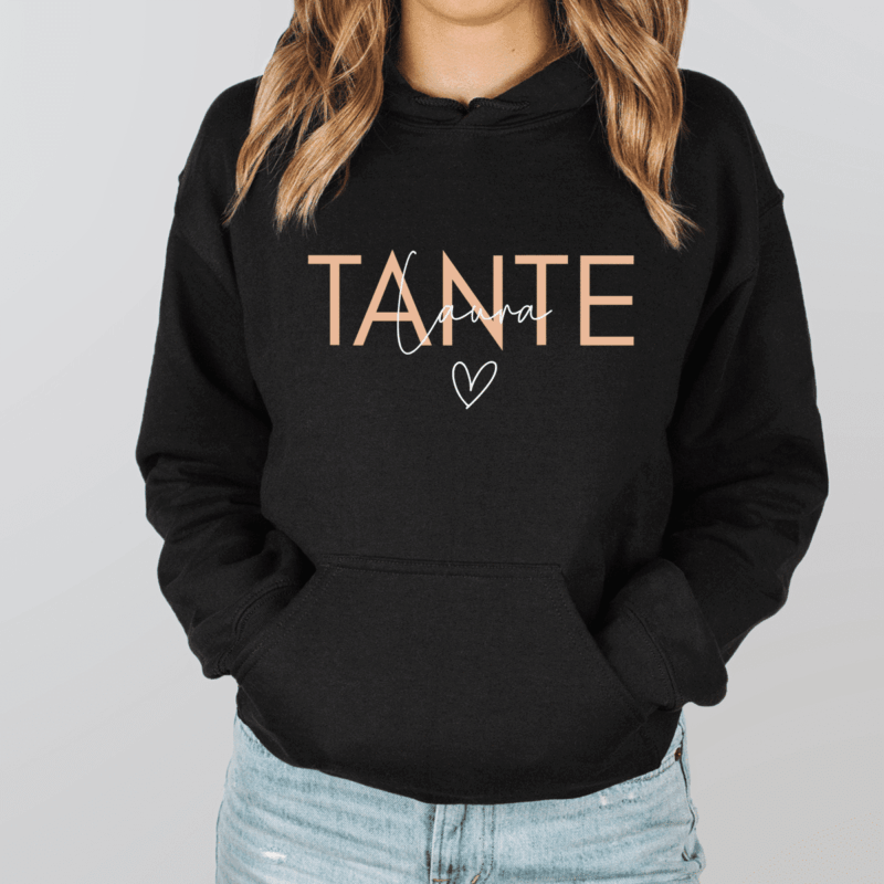 Hoodies & Sweatshirts, Tante, Paten-Tante, werdende Tante, Schwester Pulli, Kapuzen-Pullover , Geschenk-Idee, Personalisiert mit Name, Kind Mini, Est Jahreszahl, Weihnachts-Geschenk, Muttertag Vatertag, Familie, Sweater, Hoodie, Kapuzenpulli, Familie, Geburtstag, Weihnachten, Nichte, Neffe, Paten-Kind, Godi